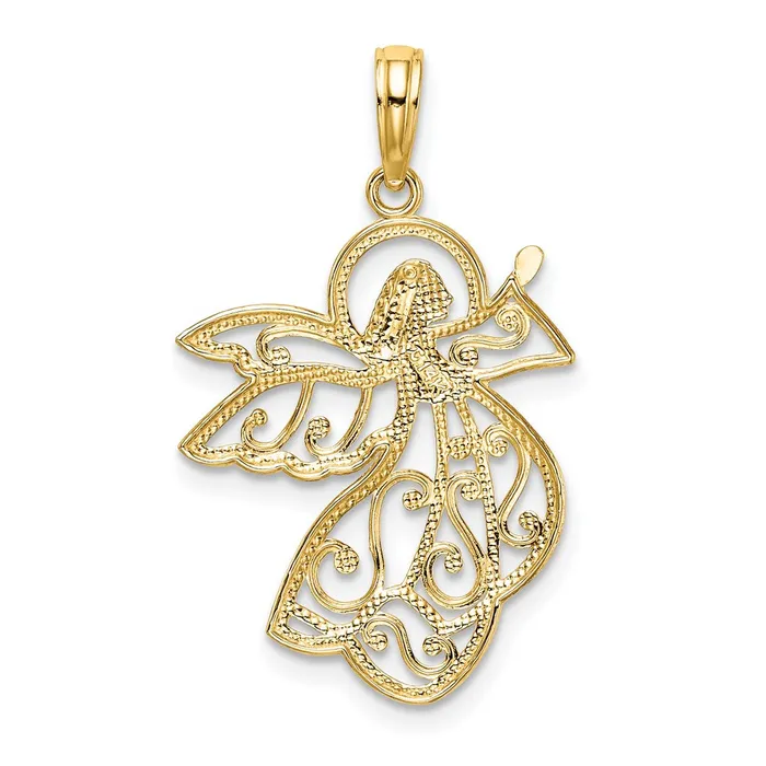 TreasureFineJewelers Charm Necklaces 14K W Rhodium Flying Angel Charm
