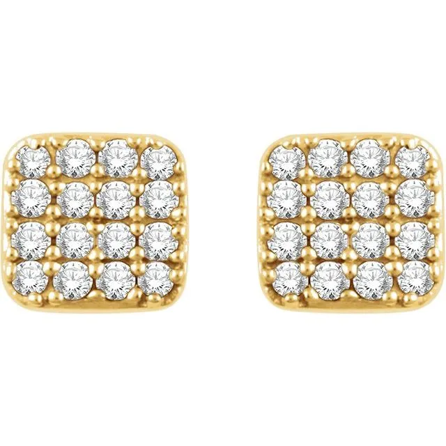 TreasureFineJewelers Earrings 14K Yellow 15 CTW Diamond Square Cluster Earrings