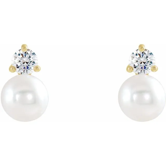 TreasureFineJewelers Earrings 14K Yellow Gold Cultured White Gold Freshwater Pearl 18 CTW Natural Diamond Earrings