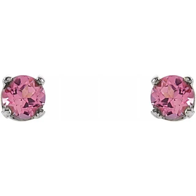 TreasureFineJewelers Earrings Sterling Silver 3 mm Round Imitation Pink Tourmaline Youth Birthstone Earrings