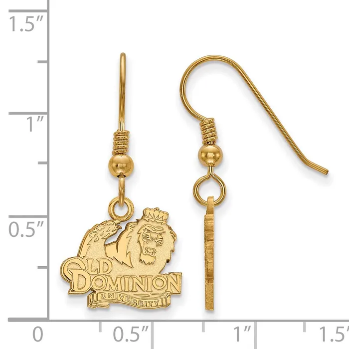 TreasureFineJewelers Earrings Sterling Silver Goldplated Old Dominion University Small Dangle Wire Earrings