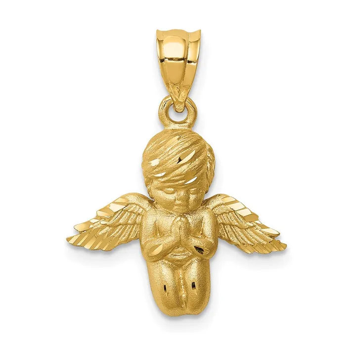 TreasureFineJewelers Necklaces 14K Brushed Diamondcut Angel Pendant