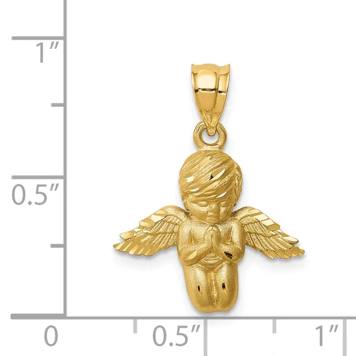 TreasureFineJewelers Necklaces 14K Brushed Diamondcut Angel Pendant