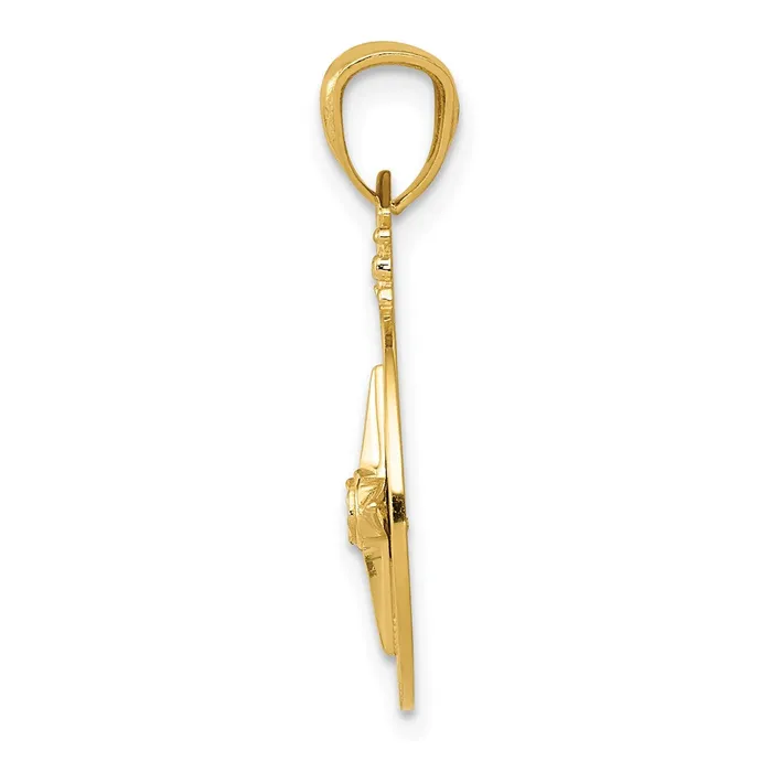 TreasureFineJewelers Necklaces 14k Diamondcut Polished Compass Pendant