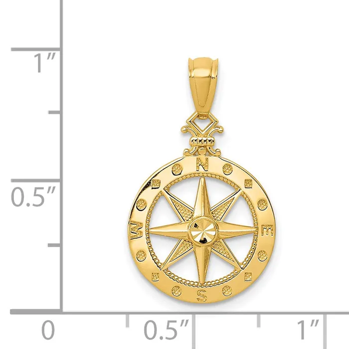TreasureFineJewelers Necklaces 14k Diamondcut Polished Compass Pendant