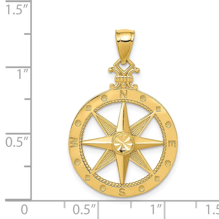 TreasureFineJewelers Necklaces 14k Diamondcut Polished Compass Pendant