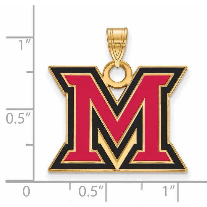 TreasureFineJewelers Necklaces Sterling Silver Goldplated Miami University Ohio Letter M Large Enameled Pendant