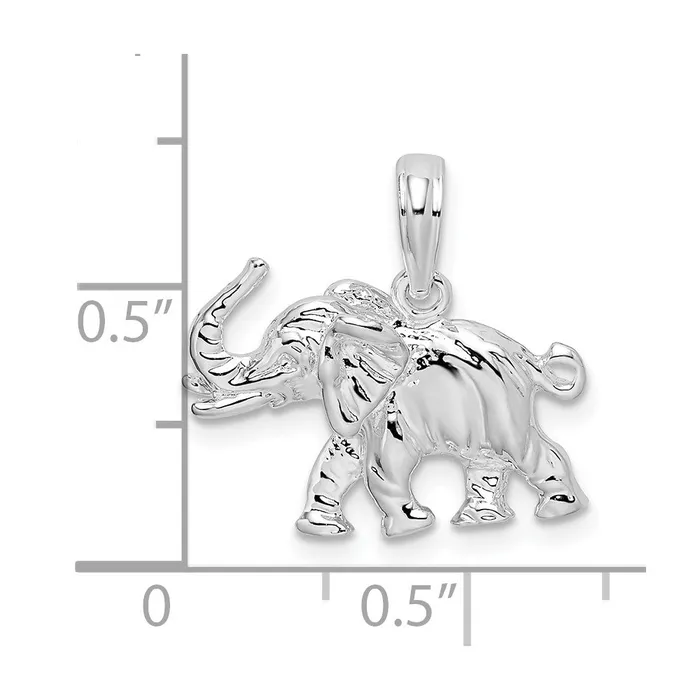 TreasureFineJewelers Necklaces Sterling Silver Polished 3D Elephant Pendant