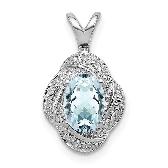 TreasureFineJewelers Necklaces Sterling Silver Rhodiumplated Diam Aquamarine Pendant TreasureFineJewelers Necklaces Sterling Silver Rhodiumplated Diam Aquamarine Pendant