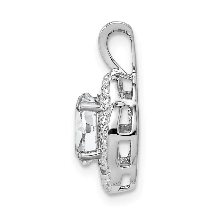 TreasureFineJewelers Necklaces Sterling Silver Rhodiumplated Diam White Topaz Pendant