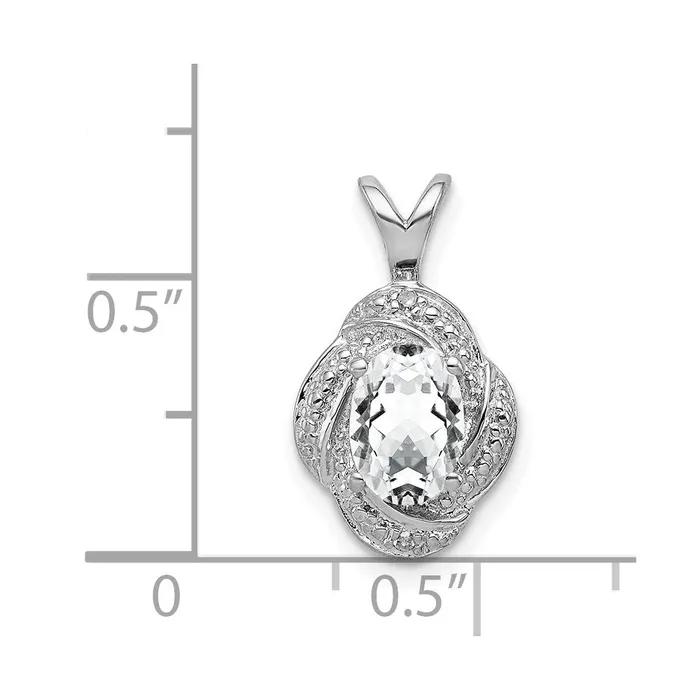 TreasureFineJewelers Necklaces Sterling Silver Rhodiumplated Diam White Topaz Pendant