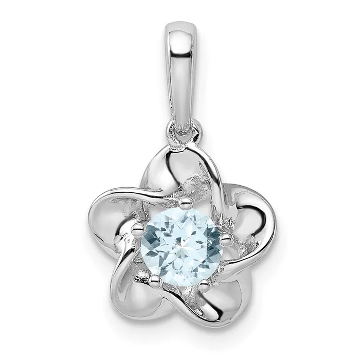 TreasureFineJewelers Necklaces Sterling Silver Rhodiumplated Floral Aquamarine Pendant TreasureFineJewelers Necklaces Sterling Silver Rhodiumplated Floral Aquamarine Pendant