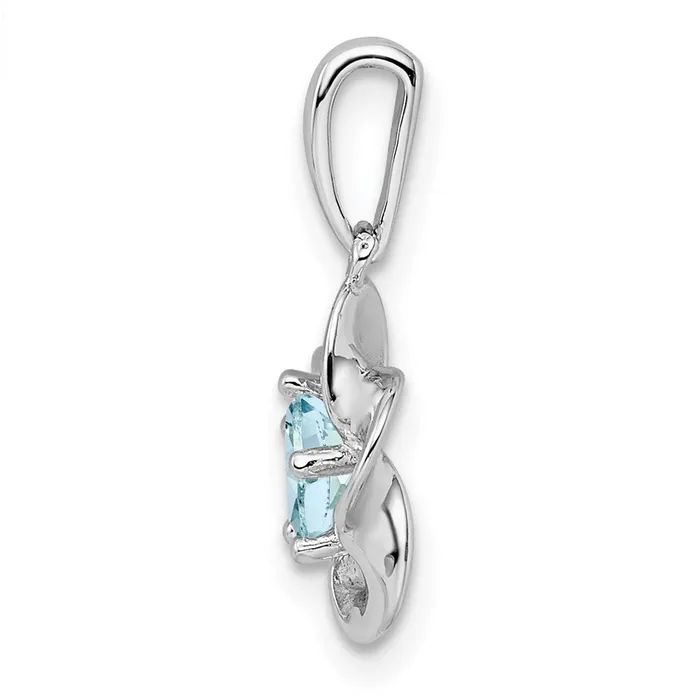TreasureFineJewelers Necklaces Sterling Silver Rhodiumplated Floral Aquamarine Pendant
