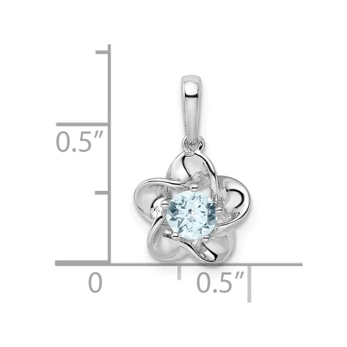 TreasureFineJewelers Necklaces Sterling Silver Rhodiumplated Floral Aquamarine Pendant