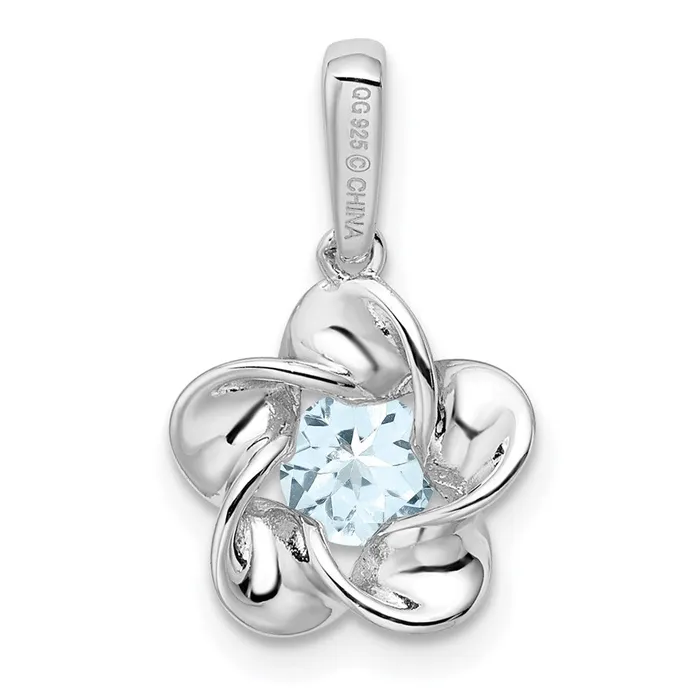 TreasureFineJewelers Necklaces Sterling Silver Rhodiumplated Floral Aquamarine Pendant