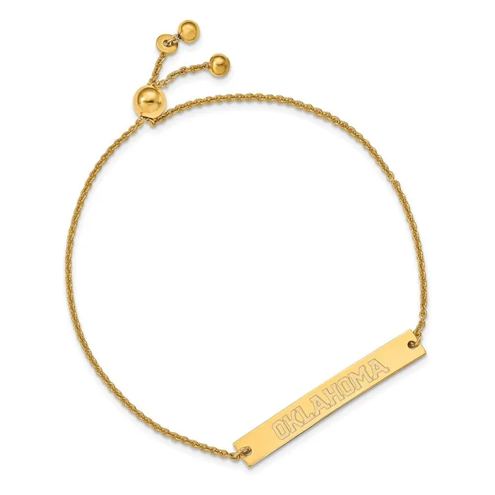 TreasureFineJewelers Sterling Silver Goldplated University of Oklahoma Small Bar Adjustable 9 inch Bracelet Bracelets