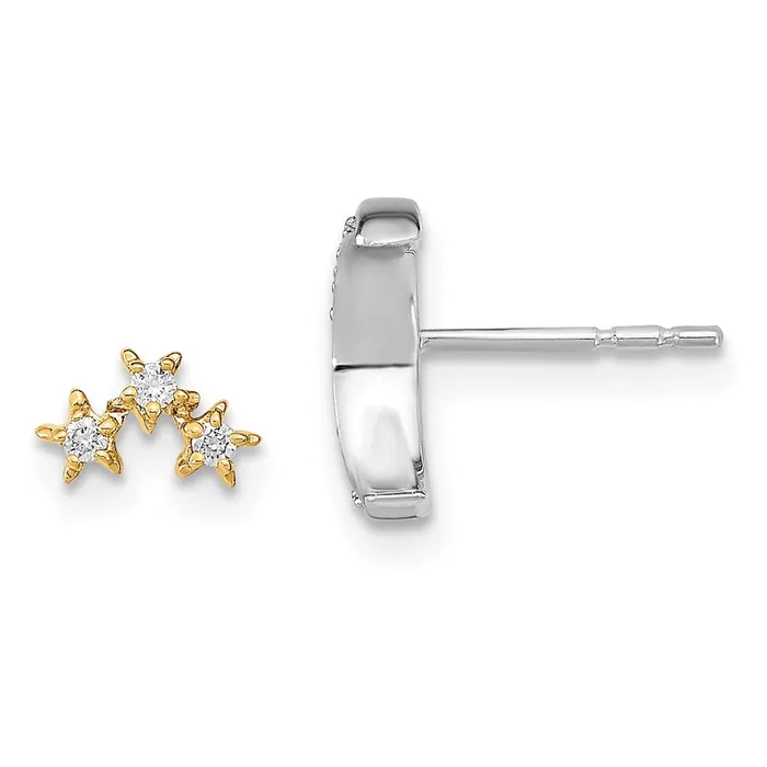 14k Twotone Moon and 3Stars Diamond Mismatch Post EarringsWBCEM6851008WYA WB Choice Jewelry Earrings 14k Twotone Moon and 3Stars Diamond Mismatch Post EarringsWBCEM6851008WYA WB Choice Jewelry Earrings