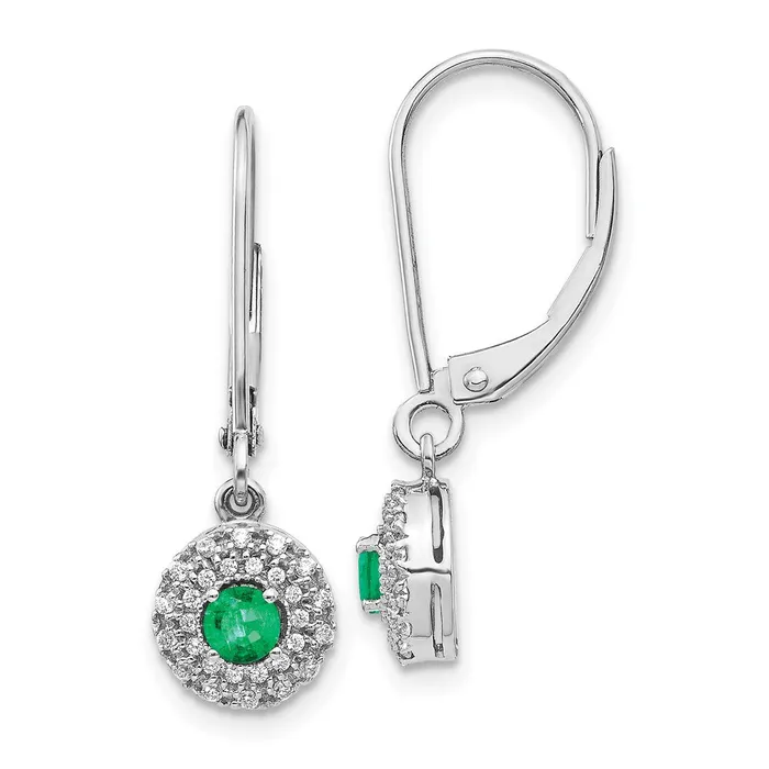 14k White Gold Diamond Halo Emerald Leverback Dangle EarringsWBCEM5605EM020WA WB Choice Jewelry Earrings
