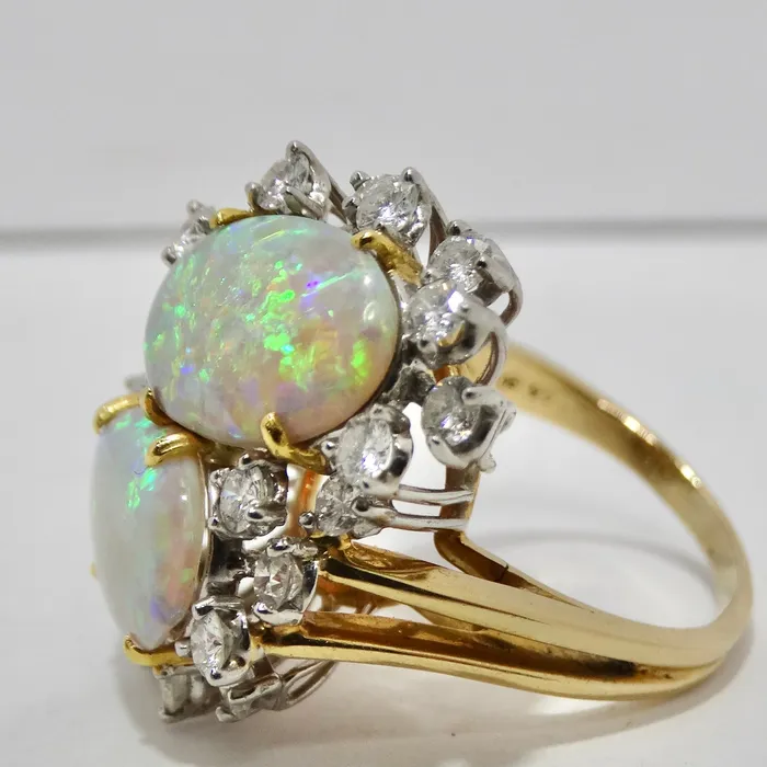 Australian Opal Sparkling Cocktail Diamond 18K Gold Ring Vintage by Misty Rings