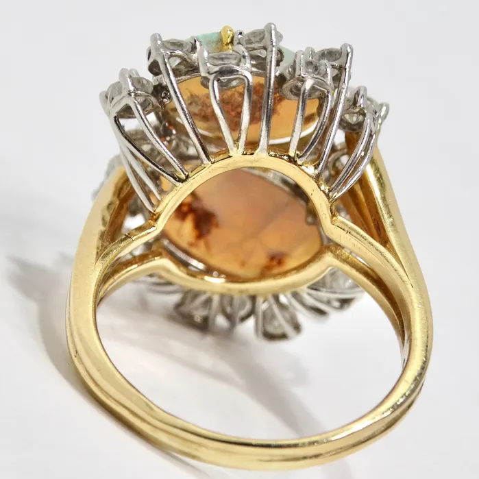 Australian Opal Sparkling Cocktail Diamond 18K Gold Ring Vintage by Misty Rings