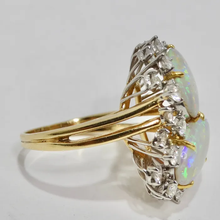 Australian Opal Sparkling Cocktail Diamond 18K Gold Ring Vintage by Misty Rings
