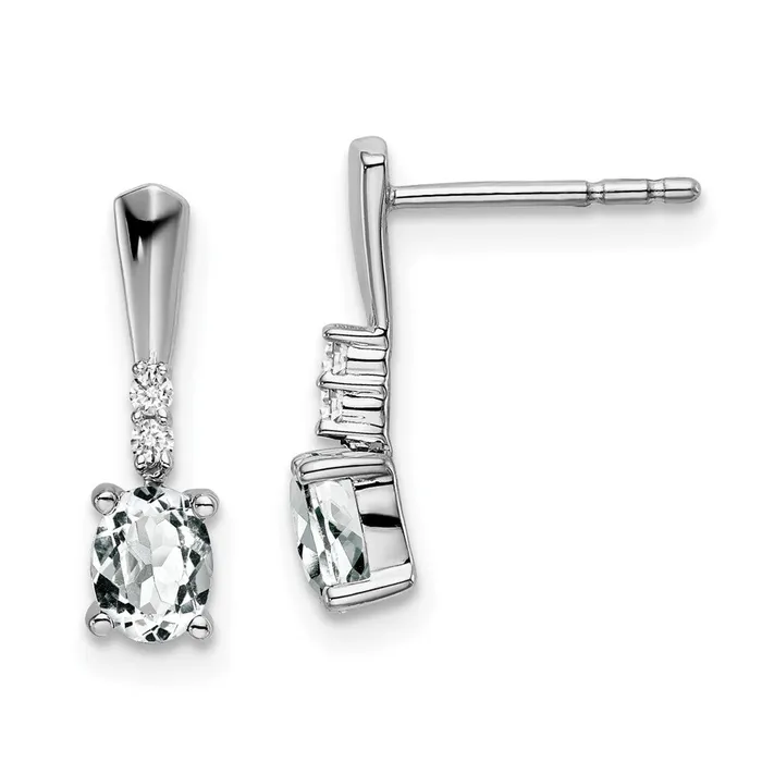 Earrings 14k White Gold Oval White Topaz and Diamond Dangle EarringsWBCEM7407WT004WA WB Choice Jewelry