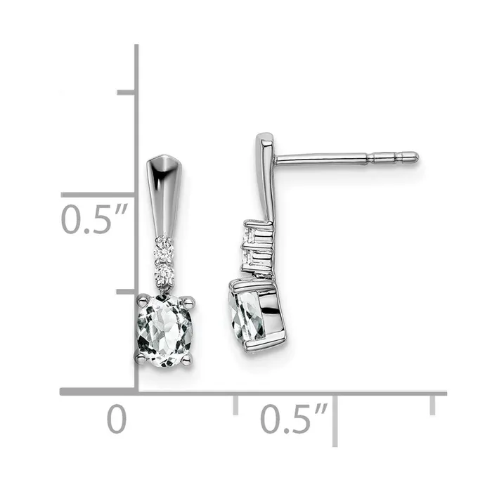 Earrings 14k White Gold Oval White Topaz and Diamond Dangle EarringsWBCEM7407WT004WA WB Choice Jewelry