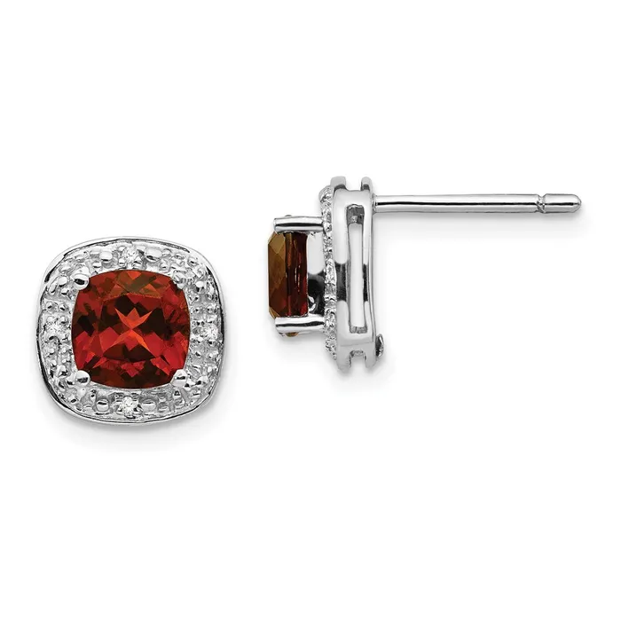 Earrings WB Choice Jewelry Sterling Silver Rhodium Garnet Diamond Post EarringsWBCQDX624