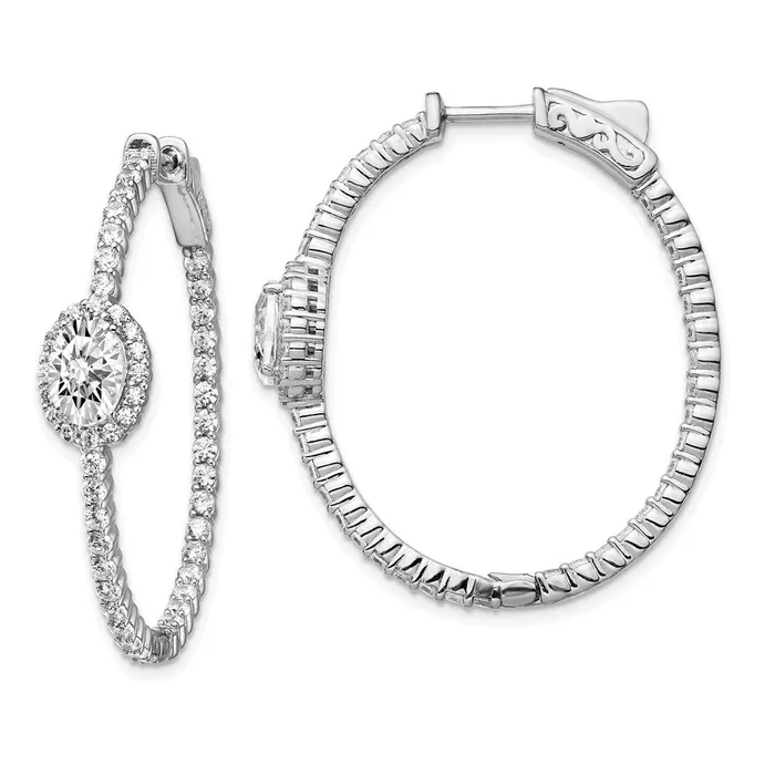 Earrings WB Choice Jewelry Sterling Silver Rhodiumplated Fancy CZ In Out Oval Hoop EarringsWBCQE13014