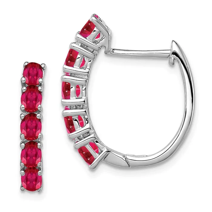 Earrings WB Choice Jewelry Sterling Silver Rhodiumplated Polished Ruby Hinged Hoop EarringsWBCQE12619R