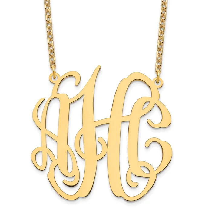 Necklaces WB Choice Jewelry Sterling SilverGoldplated Large Polished Monogram Name PlateWBCXNA549GP Necklaces WB Choice Jewelry Sterling SilverGoldplated Large Polished Monogram Name PlateWBCXNA549GP