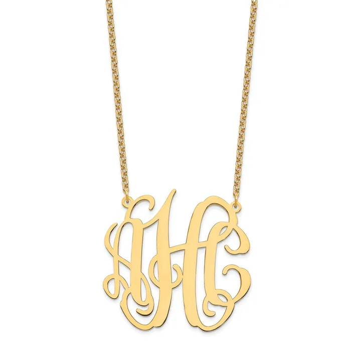 Necklaces WB Choice Jewelry Sterling SilverGoldplated Large Polished Monogram Name PlateWBCXNA549GP Necklaces WB Choice Jewelry Sterling SilverGoldplated Large Polished Monogram Name PlateWBCXNA549GP
