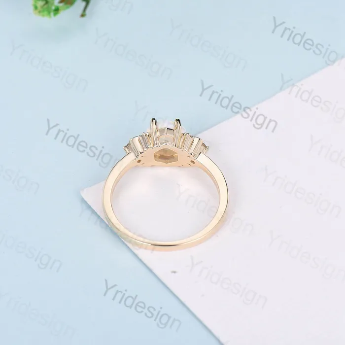 Rings PENFINE Vintage Moon Opal Amethyst Engagement Ring 14K Yellow Gold Unique Hexagon Fire Opal Promise Ring Women Art Deco Cluster Promise Ring Gift Rings PENFINE Vintage Moon Opal Amethyst Engagement Ring 14K Yellow Gold Unique Hexagon Fire Opal Promise Ring Women Art Deco Cluster Promise Ring Gift