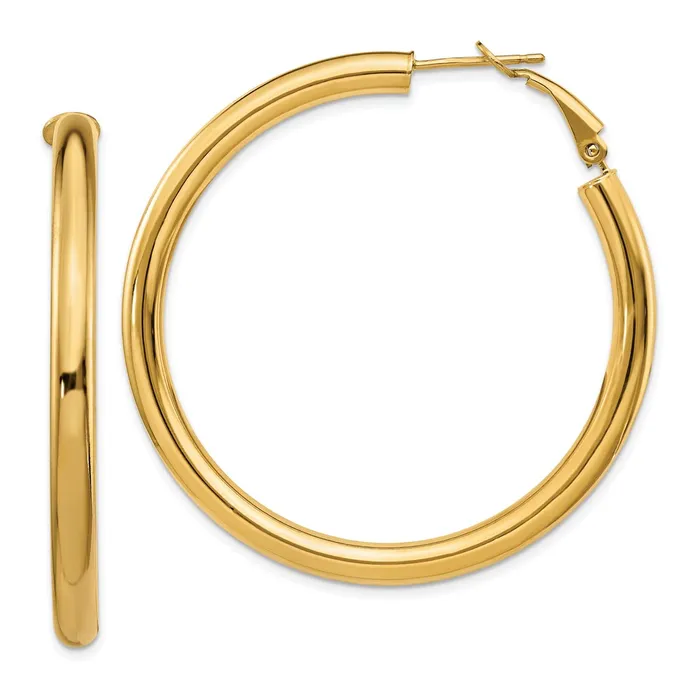 WB Choice Jewelry Earrings 14k 4x50mm Polished Round Omega Back Hoop EarringsWBCPRE931