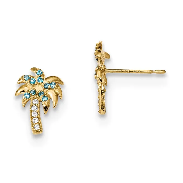 WB Choice Jewelry Earrings 14k Madi K Blue Clear CZ Palm Tree Post EarringsWBCGK911