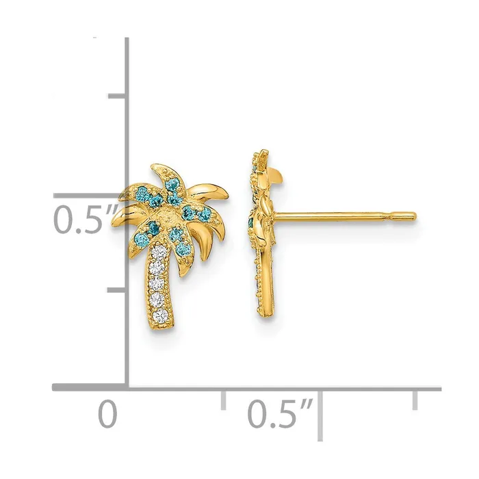 WB Choice Jewelry Earrings 14k Madi K Blue Clear CZ Palm Tree Post EarringsWBCGK911 WB Choice Jewelry Earrings 14k Madi K Blue Clear CZ Palm Tree Post EarringsWBCGK911