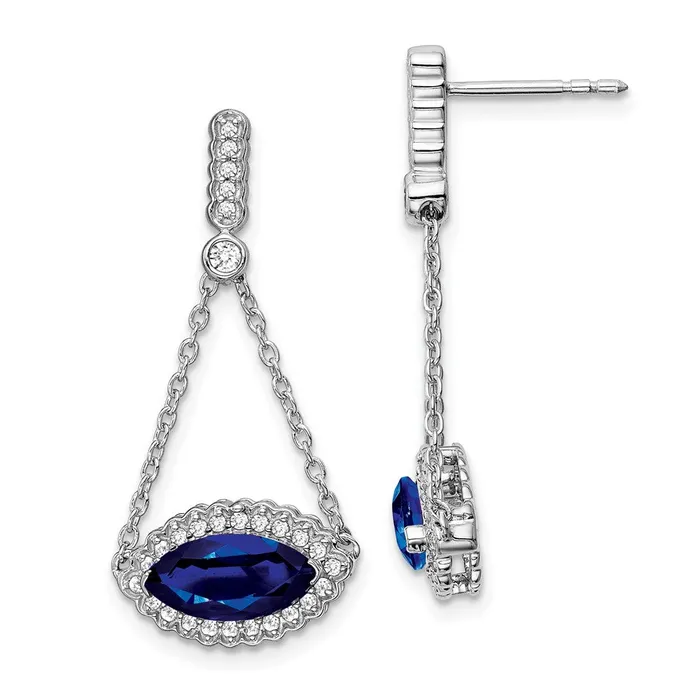 WB Choice Jewelry Earrings 14k White Gold Marquise Created Sapphire and Diamond EarringsWBCEM7229SA033WA