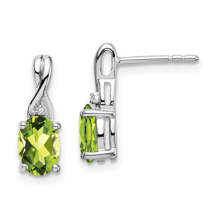 WB Choice Jewelry Earrings 14k White Gold Oval Peridot and Diamond EarringsWBCEM7075PE001WA