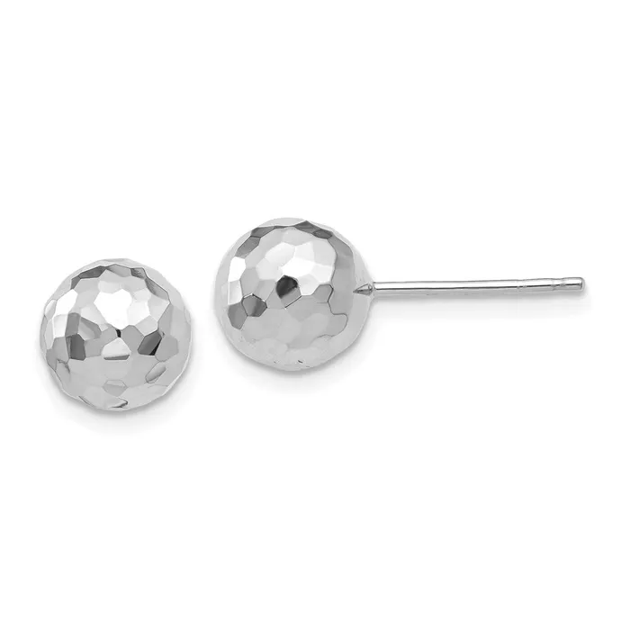 WB Choice Jewelry Earrings 14K White Gold Polished Diamond Cut 8MM Ball Post EarringsWBCH1016