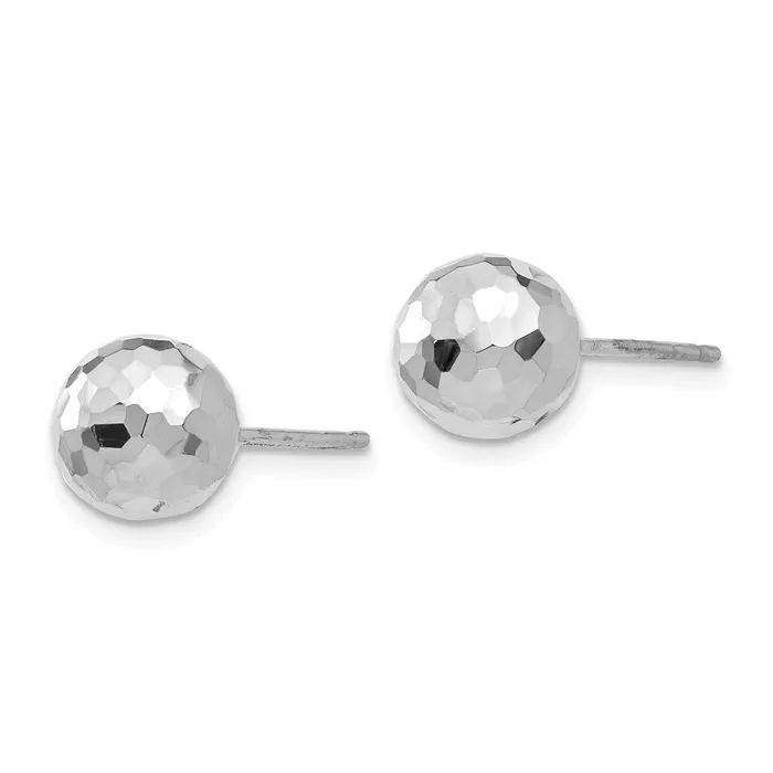 WB Choice Jewelry Earrings 14K White Gold Polished Diamond Cut 8MM Ball Post EarringsWBCH1016