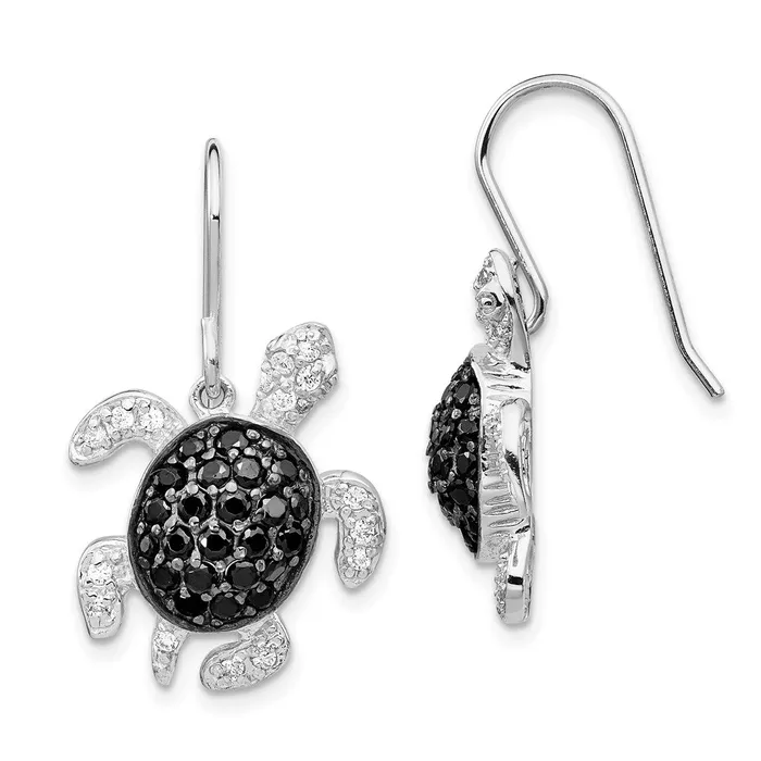 WB Choice Jewelry Earrings Cheryl M SS Rhodiumplated Black White CZ Turtle Dangle EarringsWBCQCM807