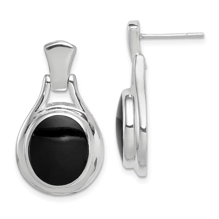 WB Choice Jewelry Earrings Sterling Silver Oval Onyx EarringsWBCQE1075