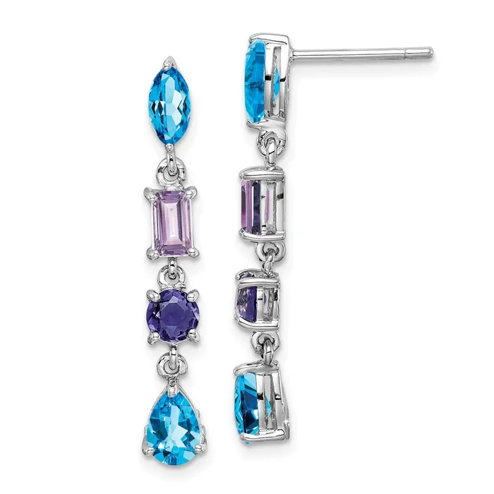 WB Choice Jewelry Earrings Sterling Silver Rhodium Amethyst Blue Topaz Iolite Dangle EarringsWBCQE10975X