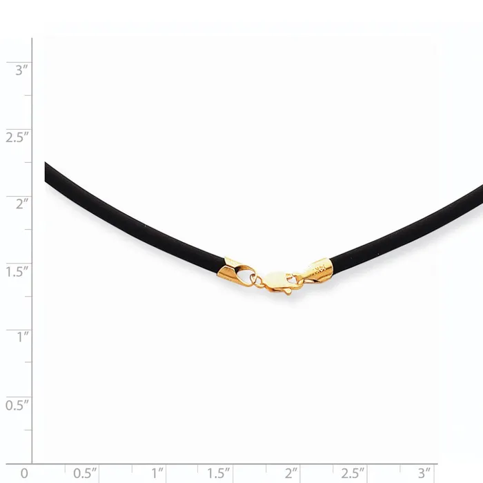WB Choice Jewelry Necklaces 14k 3mm 20in with Yellow Clasp Black Rubber Cord NecklaceWBCXG26620 WB Choice Jewelry Necklaces 14k 3mm 20in with Yellow Clasp Black Rubber Cord NecklaceWBCXG26620