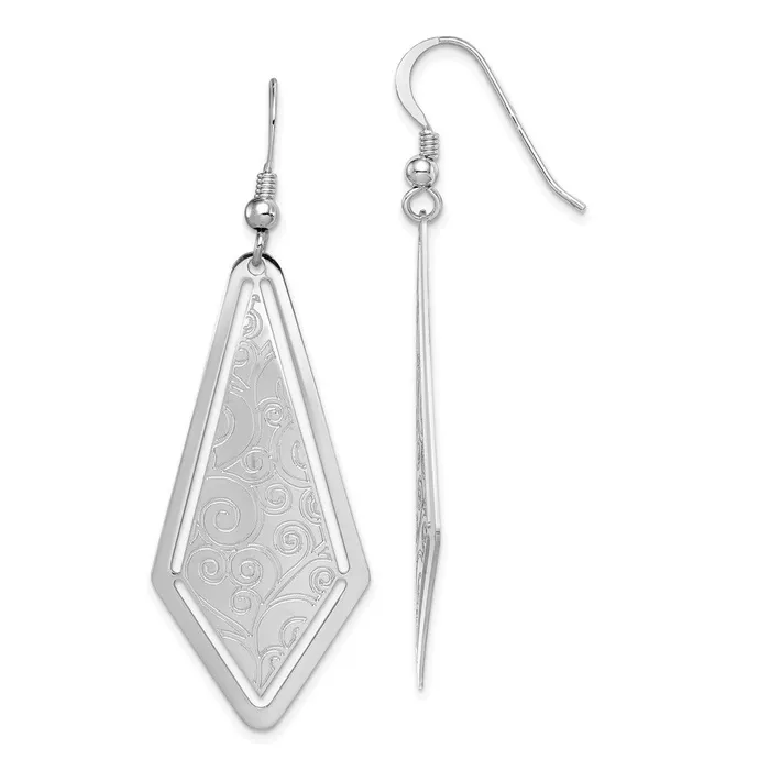 WB Choice Jewelry Sterling Silver Rhodiumplated Polished Etched Dangle EarringsWBCQE11431 Earrings