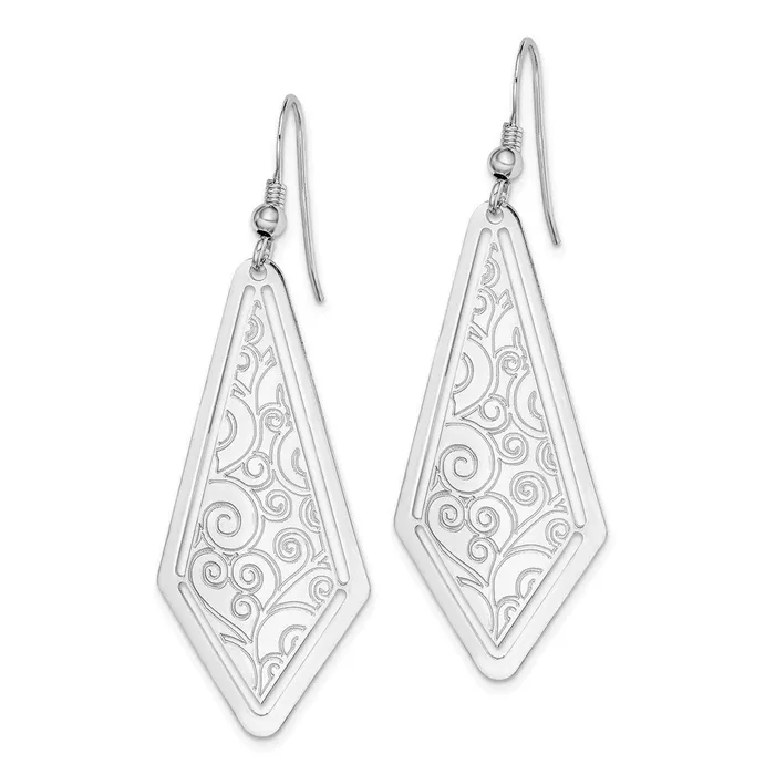 WB Choice Jewelry Sterling Silver Rhodiumplated Polished Etched Dangle EarringsWBCQE11431 Earrings WB Choice Jewelry Sterling Silver Rhodiumplated Polished Etched Dangle EarringsWBCQE11431 Earrings