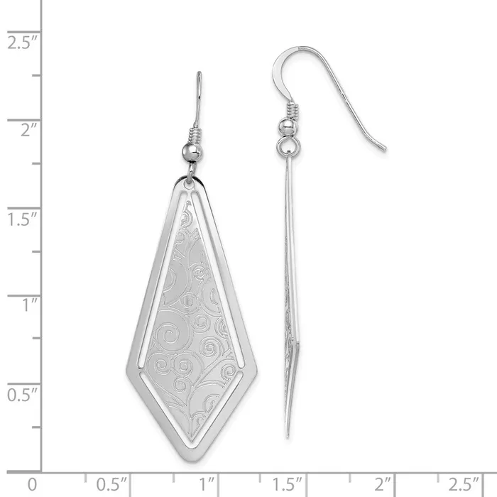 WB Choice Jewelry Sterling Silver Rhodiumplated Polished Etched Dangle EarringsWBCQE11431 Earrings WB Choice Jewelry Sterling Silver Rhodiumplated Polished Etched Dangle EarringsWBCQE11431 Earrings